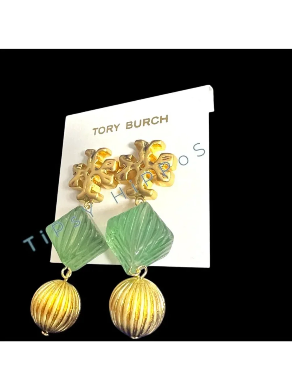 *** New! Tory Bruch Roxanne Dangle Earrings in Gold and Green